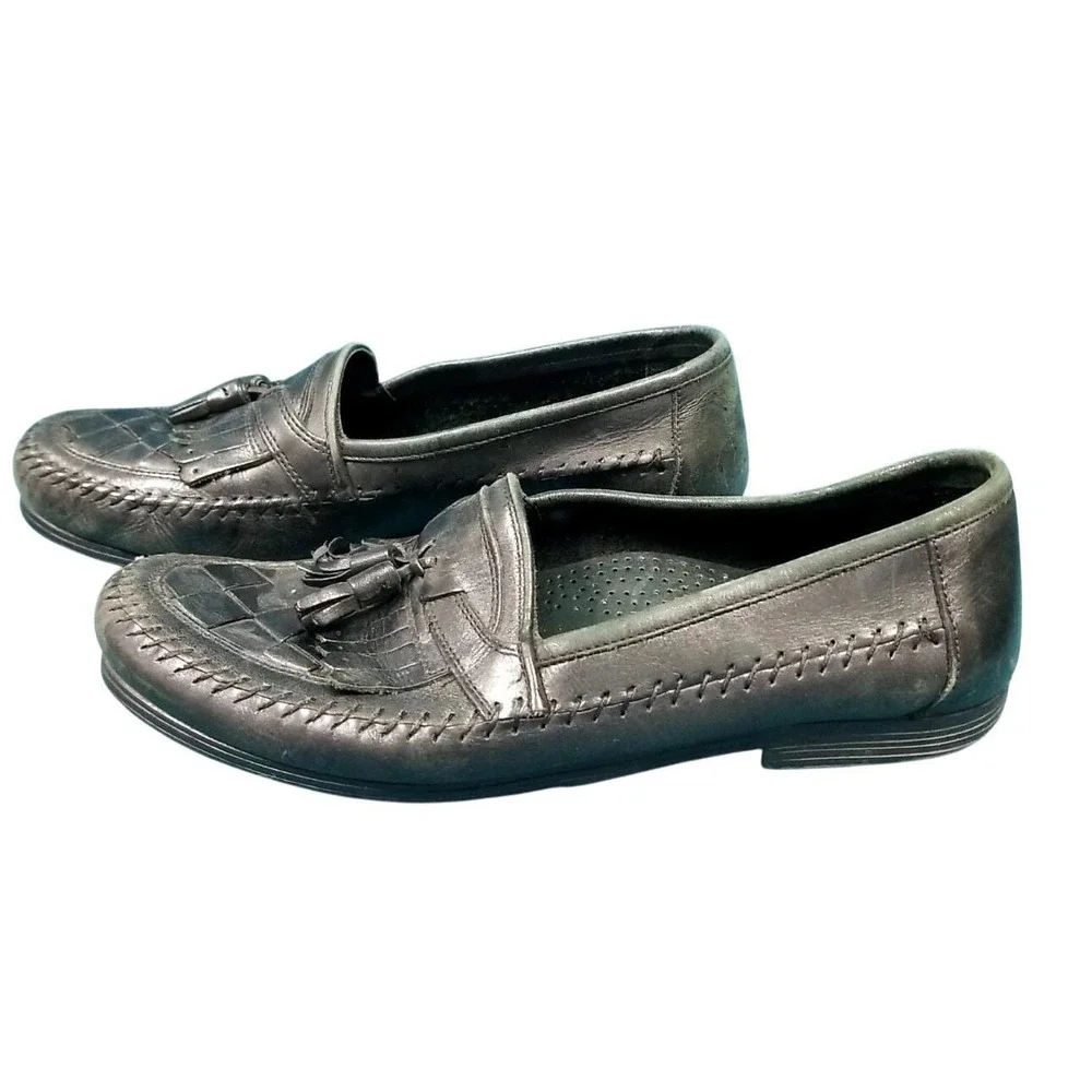 Giorgio Brutini Naples Tassel Loafers Black‎ Leather Size 9.5 D Moc Toe Academia